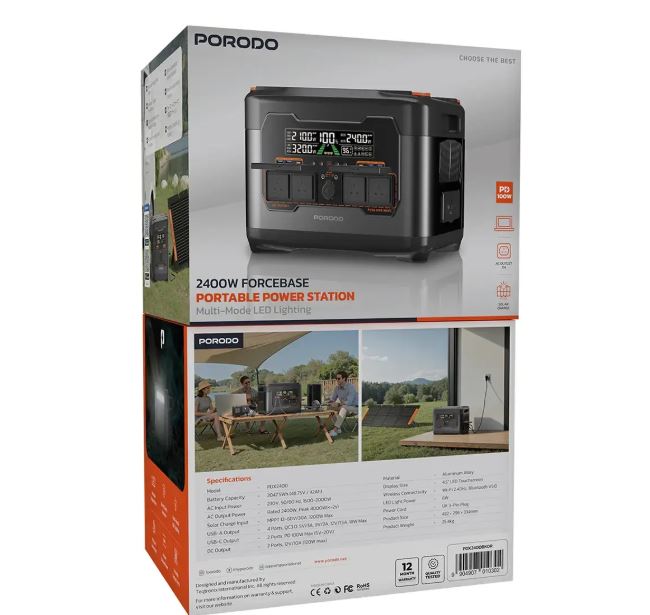 Porodo 2400W Forcebase Portable Expansion Battery for Forcebase Portable Power Station Black/Orange