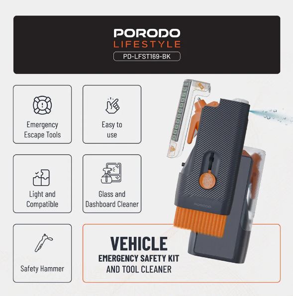 Porodo Lifestyle Vehicle Emergency Safety Kit - Black