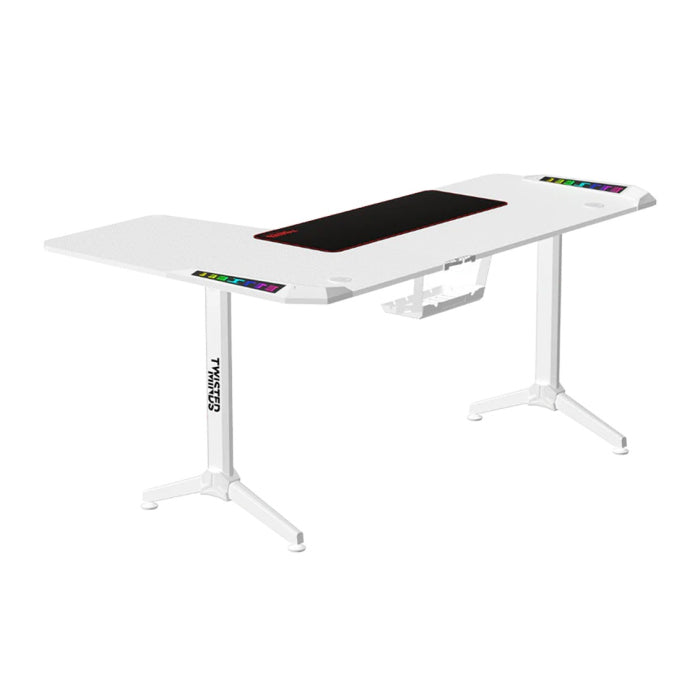 Twisted Minds WARRIOR L-Shaped RGB Gaming Desk (Right) White (160*100*75cm)