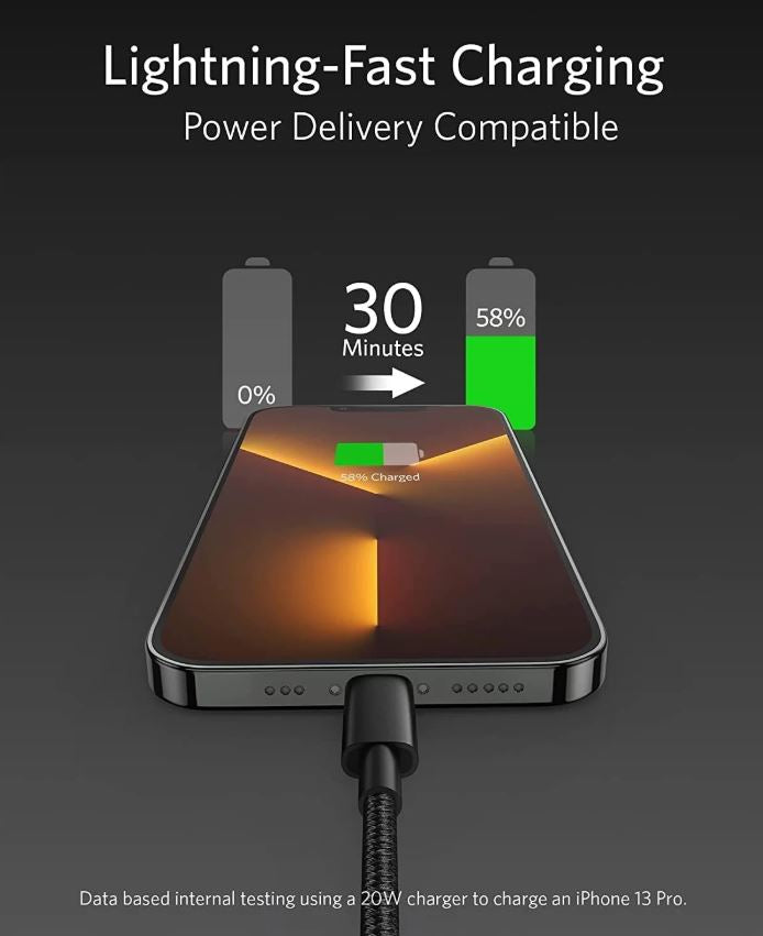 Anker USB-C to Lightning Cable (6ft/1.8m, New Nylon ) Black