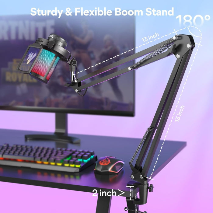 Maonocaster Gaming USB Microphone With Boom Arm for Streaming – Black