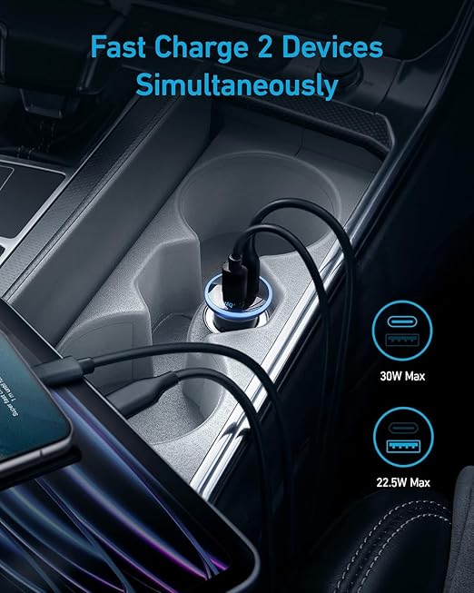 Anker USB C Car Charger Adapter, 52.5W Cigarette Black