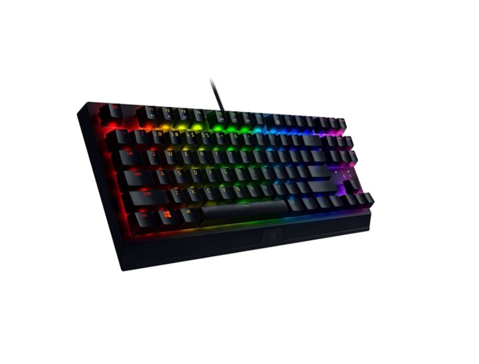 لوحة مفاتيح الألعاب الميكانيكية Razer Blackwidow V3 بدون مفاتيح، مزودة بمفاتيح لمسية ونقرية خضراء