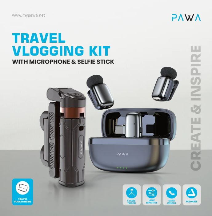 PAWA Travel Vlogging Kit With Microphone & Selfie Stick