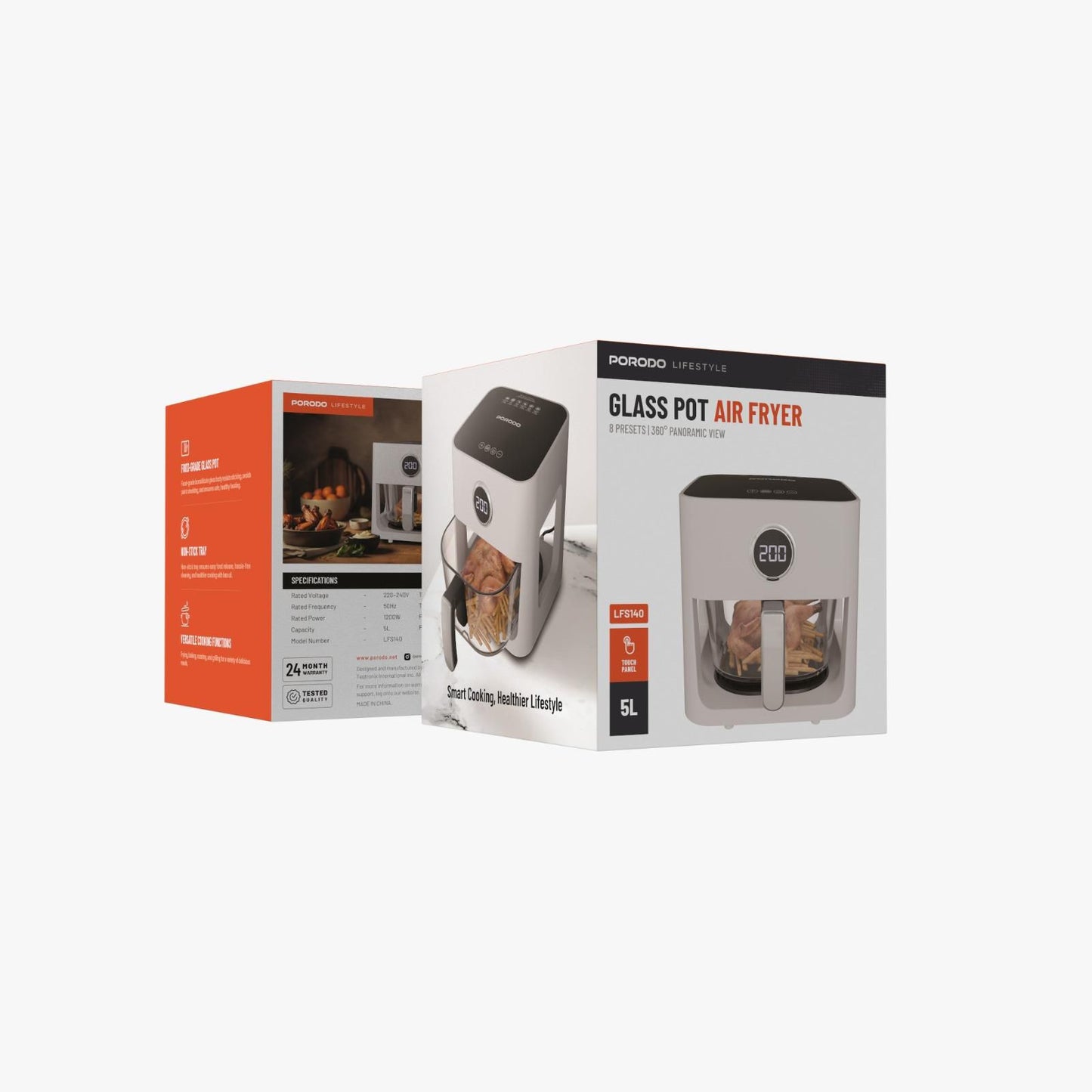 Porodo Lifestyle 5L Glass Pot Air Fryer