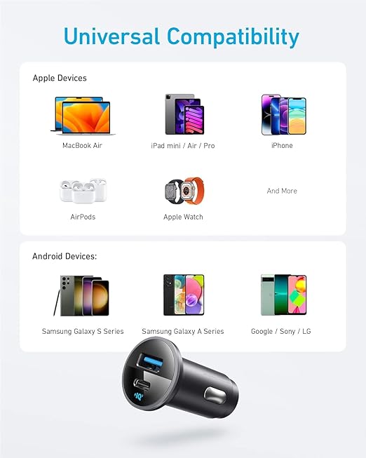 Anker USB C Car Charger Adapter, 52.5W Cigarette Black