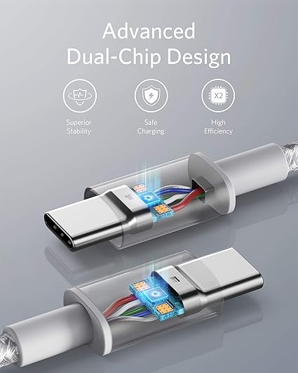 Anker USB-C to USb-C Cable (10ft/3m, 100W, Braided) Silver