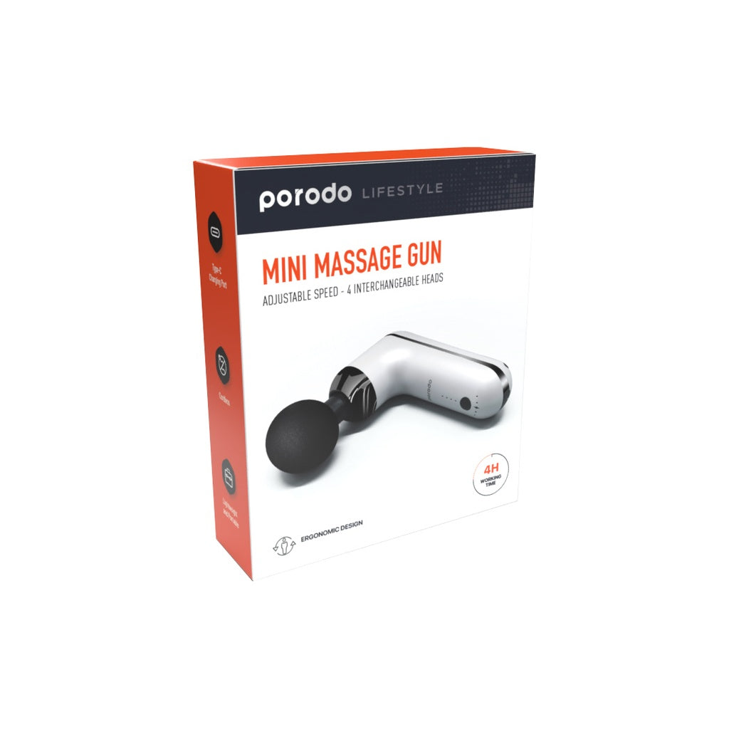 مسدس تدليك صغير من بورودو لايف ستايل، سرعة قابلة للتعديل - 4 رؤوس قابلة للتبديل