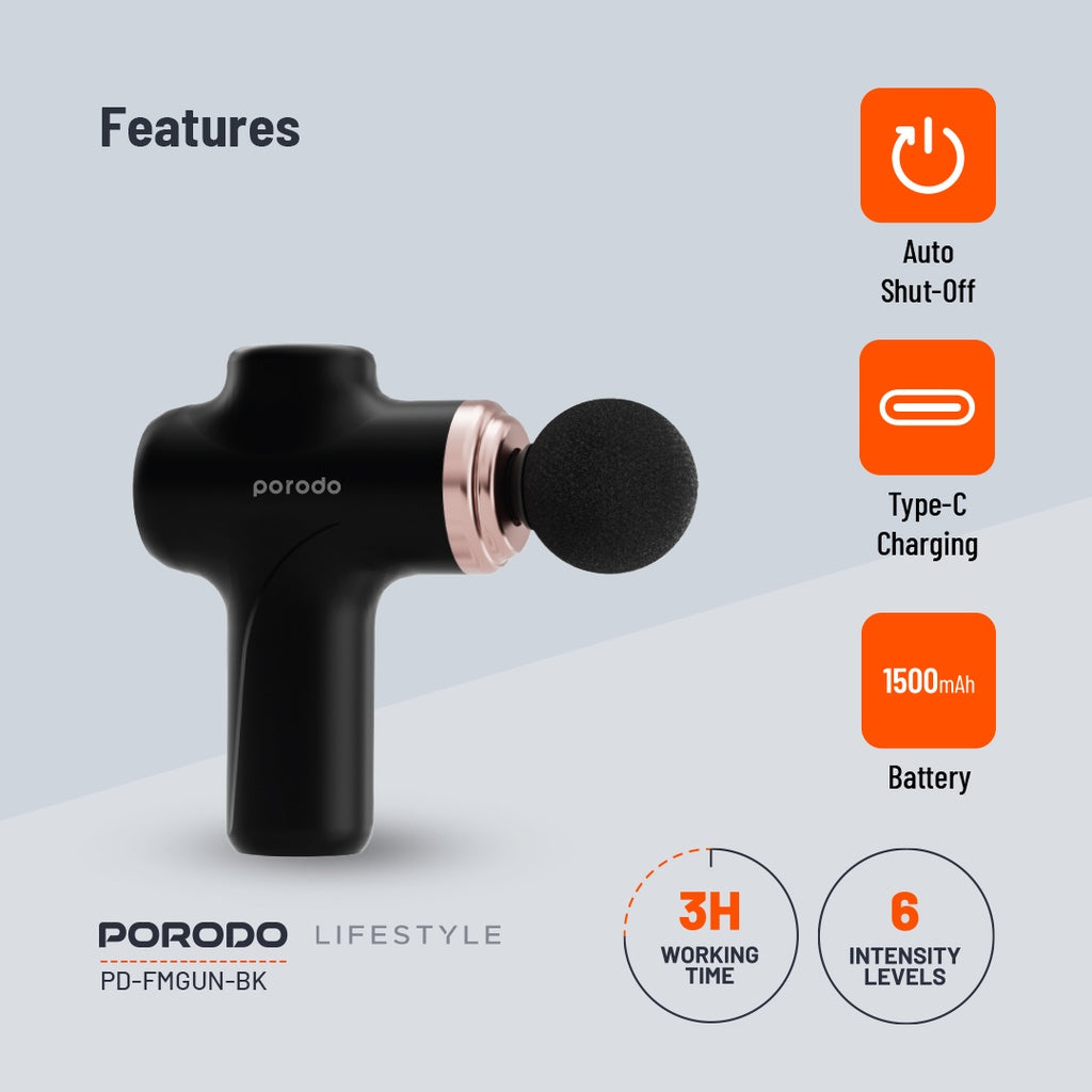 Porodo Lifestyle Precision Handheld Massager 4 Interchangeable Head