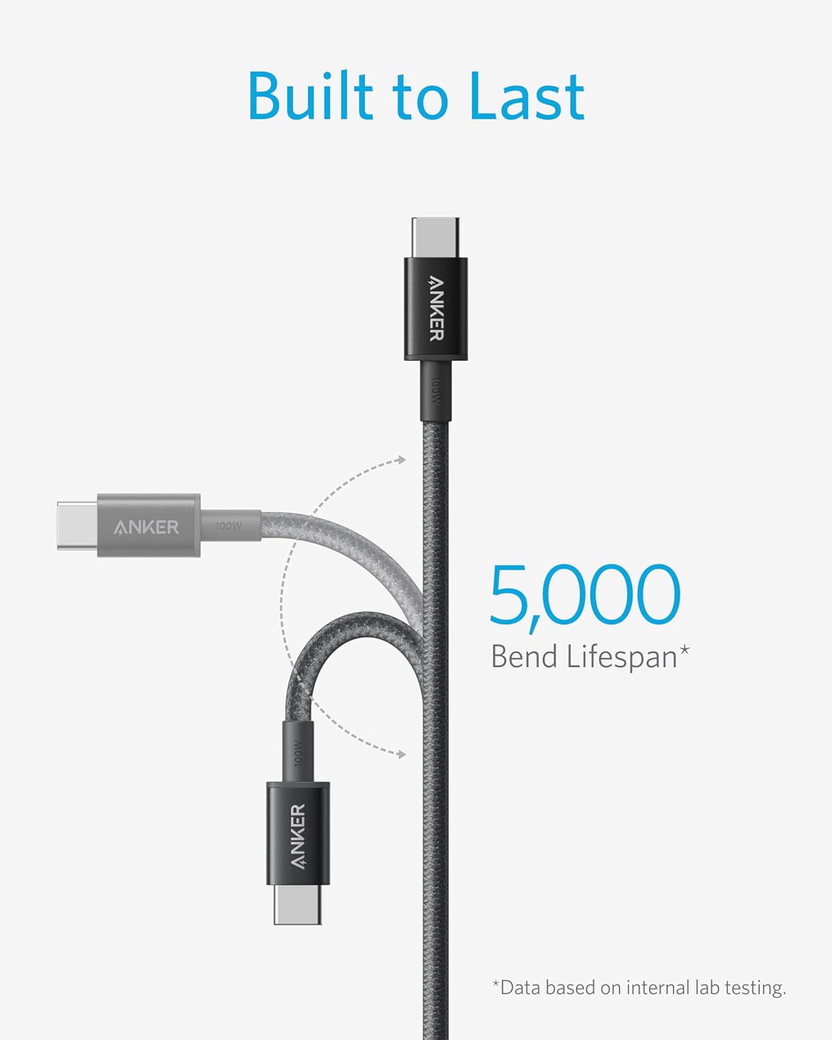 Anker USB-C to USb-C Cable (10ft/3m, 100W, Braided) Black