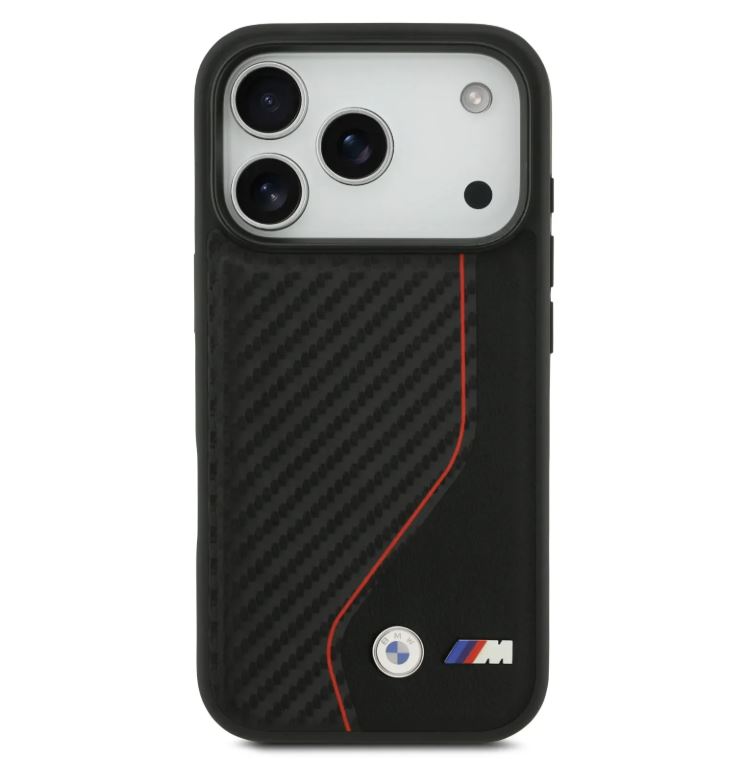 BMW PU Leather & Carbon Case With Colored Line Stitch-iPhone 17 Pro Max