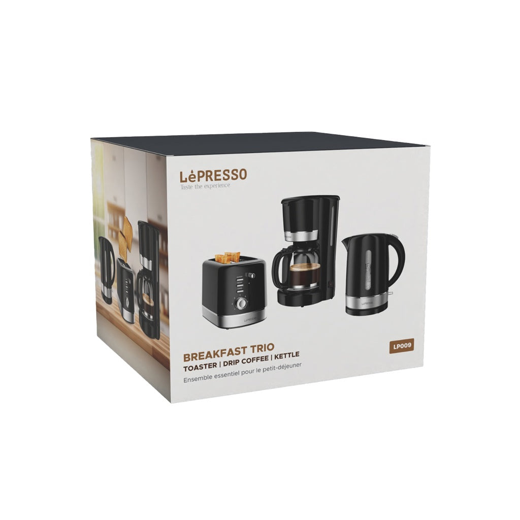 مجموعة إفطار LePresso مع محمصة خبز وغلاية وماكينة صنع قهوة بالتنقيط