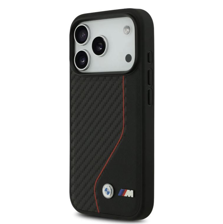 BMW PU Leather & Carbon Case With Colored Line Stitch-iPhone 17 Pro Max