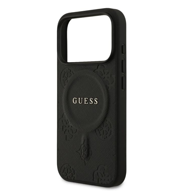 Guess MagSafe PU Leather Case With Peony Hot Stamp Design With Classsic Logo-iPhone 17 Pro Max