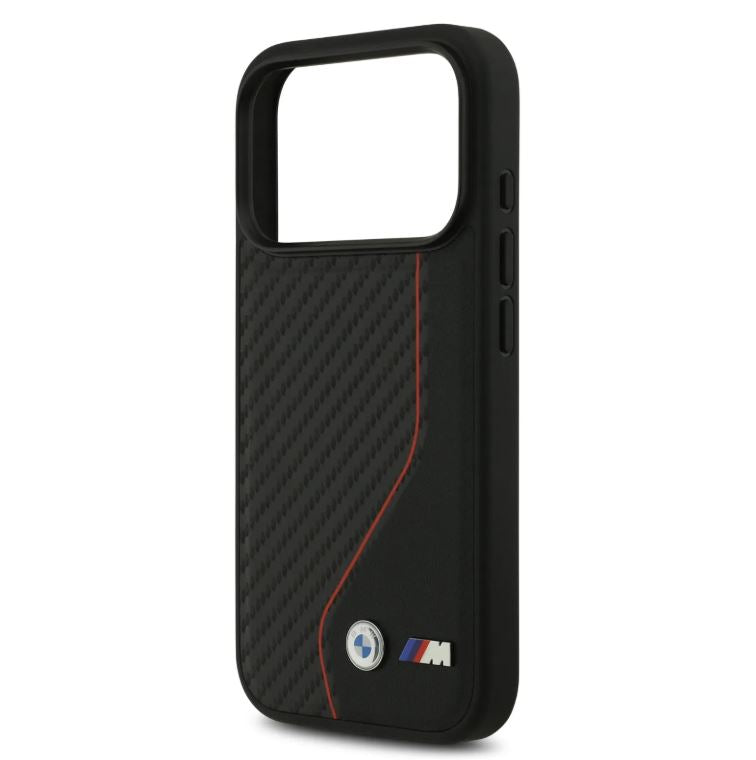 BMW PU Leather & Carbon Case With Colored Line Stitch-iPhone 17 Pro Max