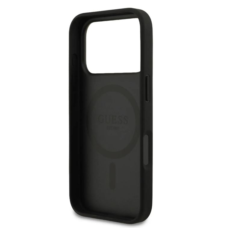 Guess MagSafe PU Leather Case With Peony Hot Stamp Design With Classsic Logo-iPhone 17 Pro Max