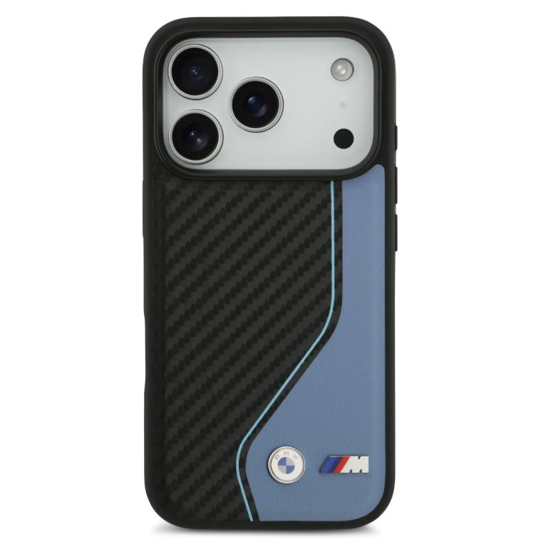 BMW PU Leather & Carbon Case With Colored Line Stitch-iPhone 17 Pro Max