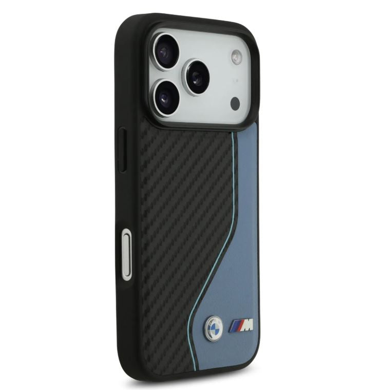 BMW PU Leather & Carbon Case With Colored Line Stitch-iPhone 17 Pro Max