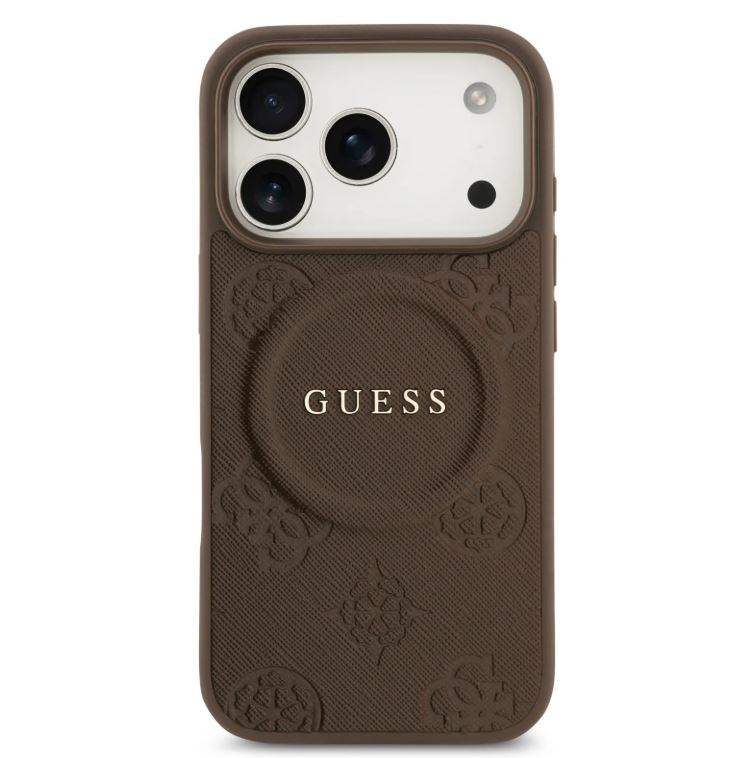 Guess MagSafe PU Leather Case With Peony Hot Stamp Design With Classsic Logo-iPhone 17 Pro
