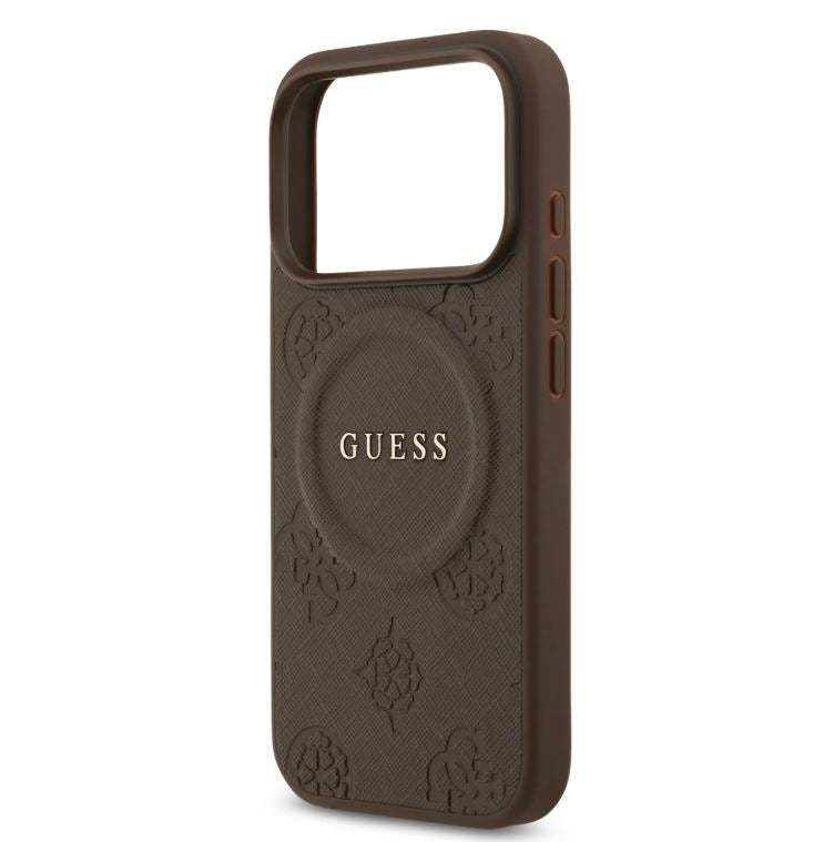 Guess MagSafe PU Leather Case With Peony Hot Stamp Design With Classsic Logo-iPhone 17 Pro