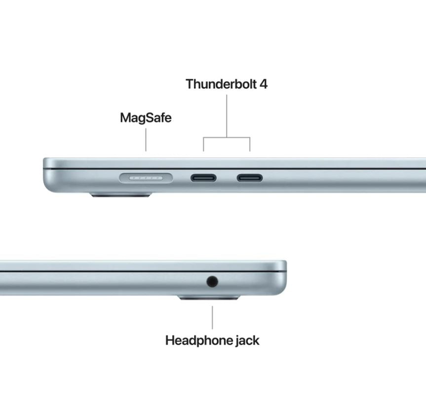 Apple MacBook Air - 15.3" - M4 - 10-Core CPU - 10-Core GPU - 16-Core Neural Engine - 16GB RAM - 512GB SSD - Arabic-English -Sky Blue - 1YW
