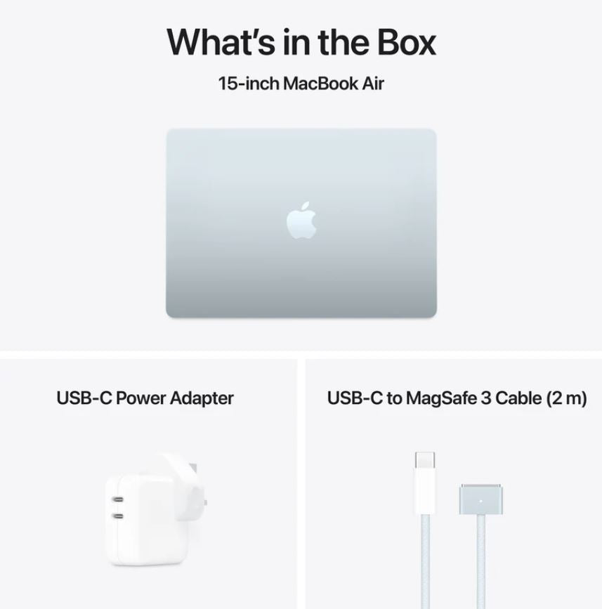 Apple MacBook Air - 15.3" - M4 - 10-Core CPU - 10-Core GPU - 16-Core Neural Engine - 16GB RAM - 512GB SSD - Arabic-English -Sky Blue - 1YW