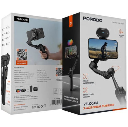 Porodo Velocam 3-Axis Gimbal Stabilizer - Black