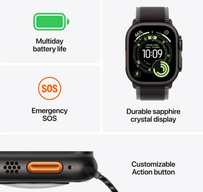 Apple Watch Ultra 3 GPS + Cellular 49mm Black Titanium Case with Black/Charcoal Trail Loop – M/L
