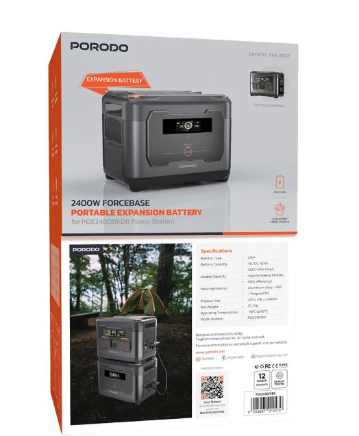 Porodo 2400W Forcebase  Portable Expansion Battery  for Forcebase Portable  Power Station - Black