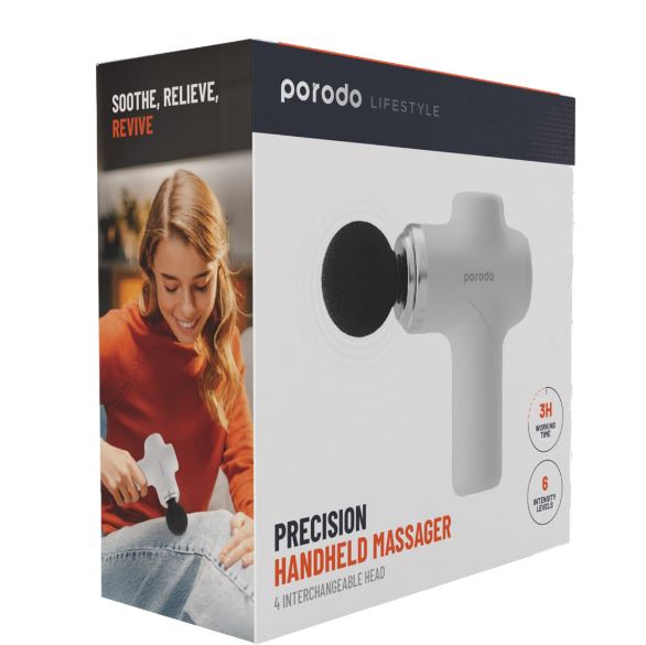 Porodo Lifestyle Precision  Handheld Massager 4  Interchangeable Head  White