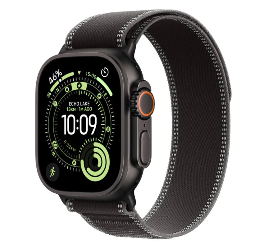 Apple Watch Ultra 3 GPS + Cellular 49mm Black Titanium Case with Black/Charcoal Trail Loop – S/M