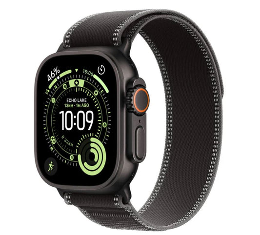 Apple Watch Ultra 3 GPS + Cellular 49mm Black Titanium Case with Black/Charcoal Trail Loop – S/M