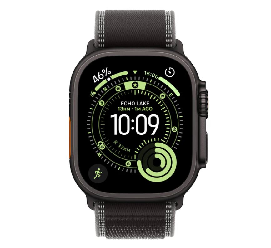 Apple Watch Ultra 3 GPS + Cellular 49mm Black Titanium Case with Black/Charcoal Trail Loop – S/M