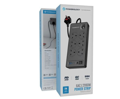 Powerology 6AC 2990W Power Strip PD 20W - Black
