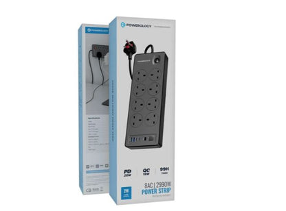 Powerology 8AC 2990W Power Strip PD 20W - Black