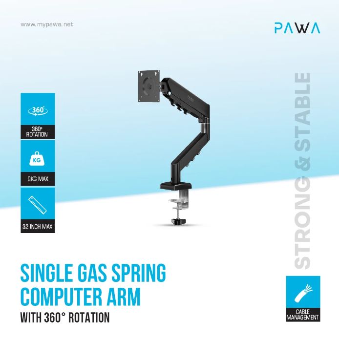 PAWA Single Gas Spring Computer Arm With 360º Rotation