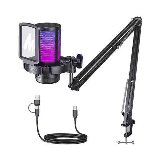 Maonocaster Gaming USB Microphone With Boom Arm for Streaming – Black