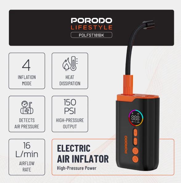Porodo Lifestyle Electric Air Inflator - Black