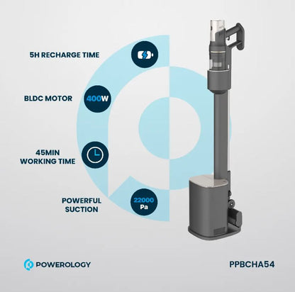Powerology Cordless Vacuum Auto-Disposal Charging - Black