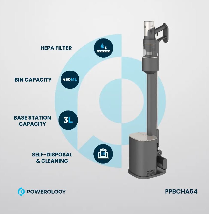 Powerology Cordless Vacuum Auto-Disposal Charging - Black