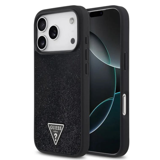Guess MagSafe PU Leather Fixed Glitter Case With Triangle Logo-iPhone 17 Pro