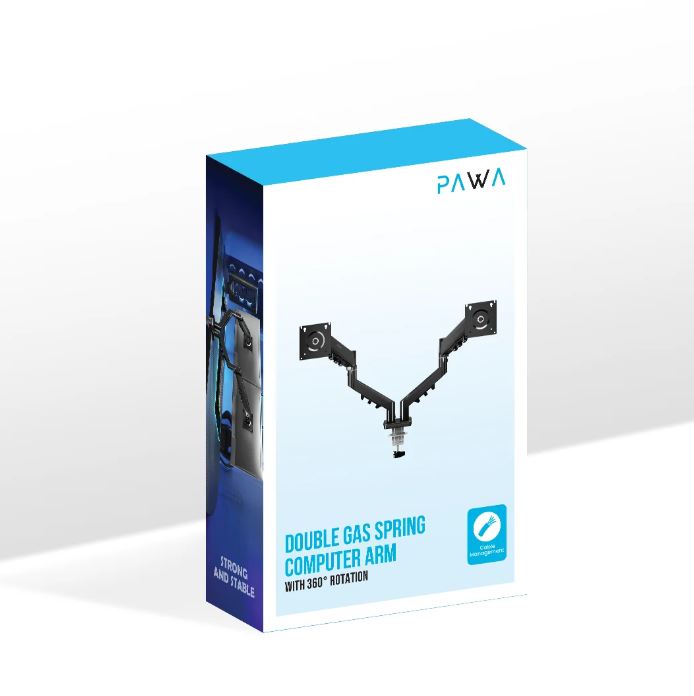 PAWA Double Gas Spring Computer Arm With 360º Rotation-Black