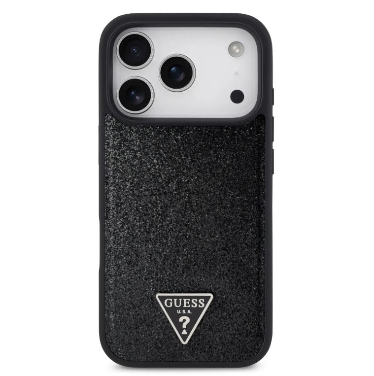 Guess MagSafe PU Leather Fixed Glitter Case With Triangle Logo-iPhone 17 Pro Max