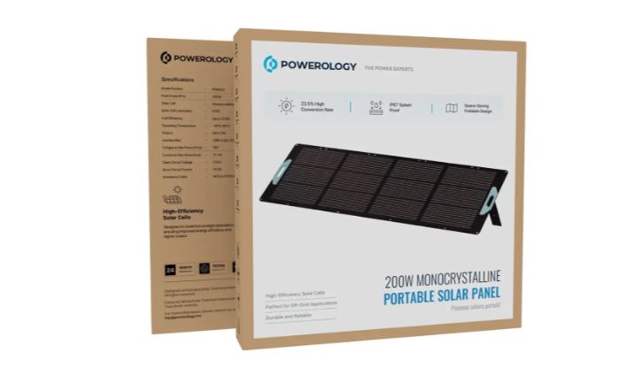 Powerology 200W Monocrystalline Portable Solar Panel - Black