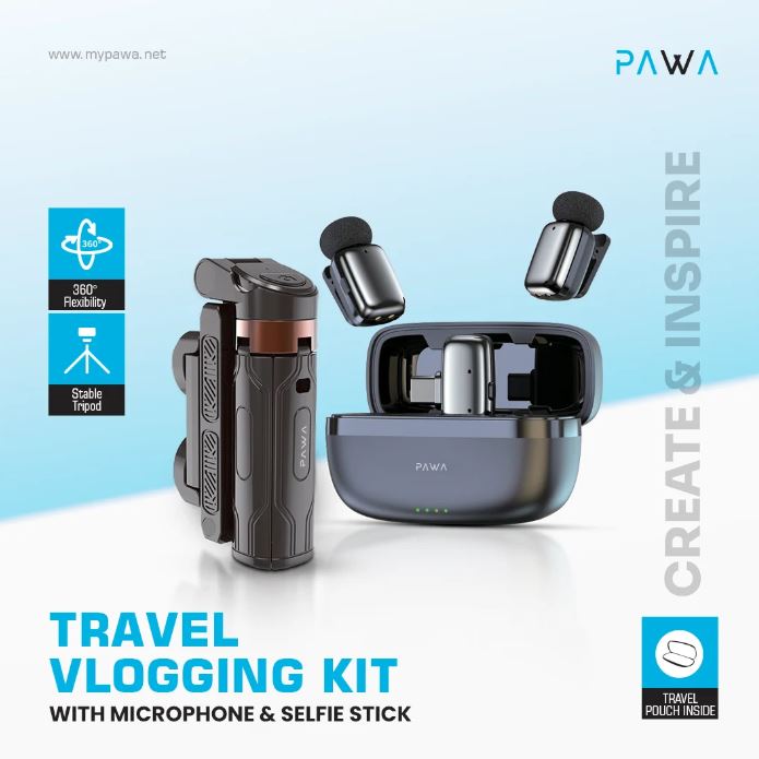 PAWA Travel Vlogging Kit With Microphone & Selfie Stick