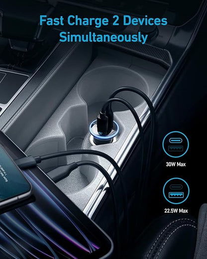 Anker USB C Car Charger Adapter, 52.5W Cigarette Black