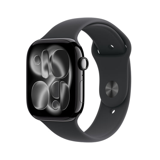 Apple Watch Series 11 GPS + Cellular 42mm Jet Black Aluminium Case with Black Sport Band – M/L
