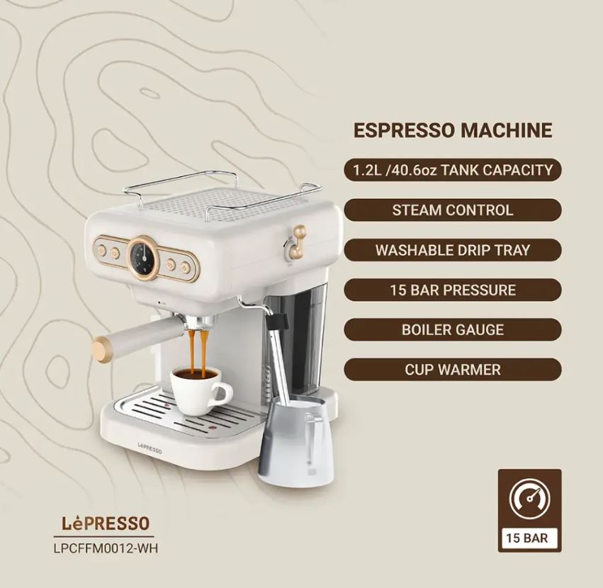 LePresso Retro Espresso Boiler Machine Gauge and Milk Steamer