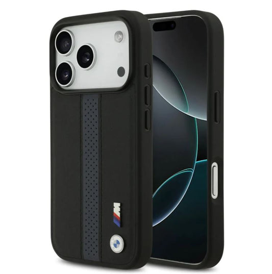 BMW PU Leather Case With Perforated Stripes & Metal Logos-iPhone 17 Pro