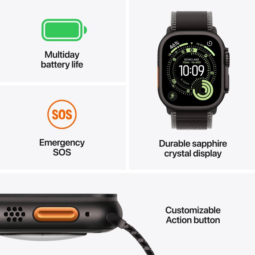 Apple Watch Ultra 3 GPS + Cellular 49mm Black Titanium Case with Black Alpine Loop – Medium